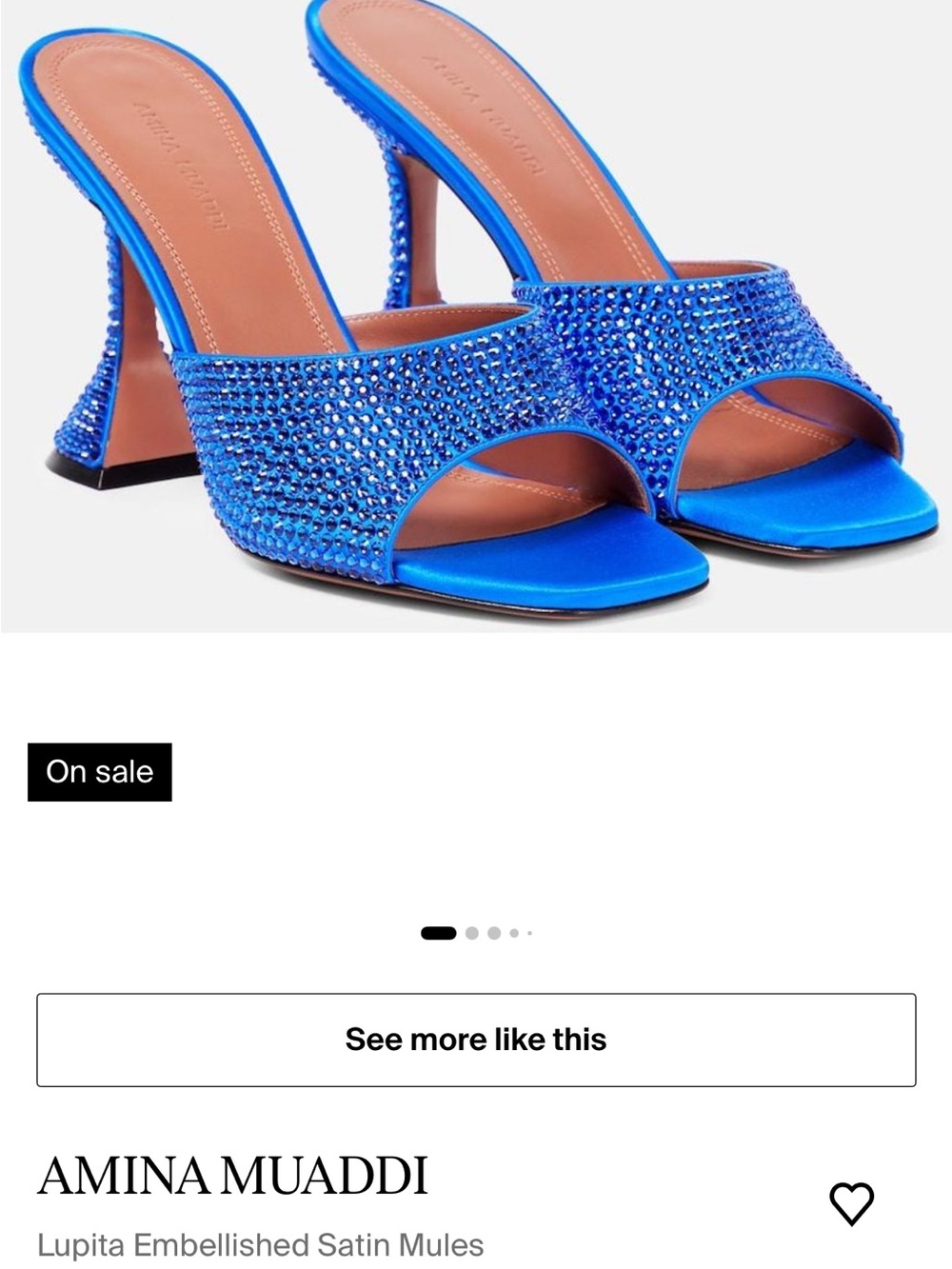 Amina Muaddi Electric Blue Embellished Satin Lupita Mules
